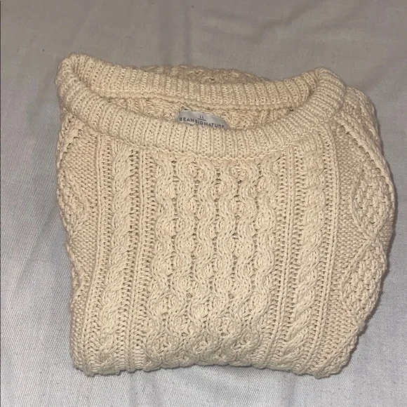 3201103 L.L. Bean Signature Women Cotton Fisherman Cable Tunic Sweater Beige XS - Picture 13 of 13